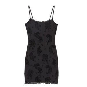 Divided Black Mini Dress with Animal Print